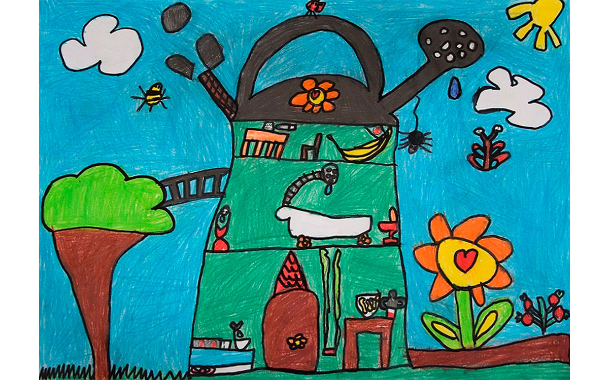 „Die verrückte Gießkanne“, Paula, 8 Jahre, aus Ense, Bild eingereicht bei der Volksbank Hellweg eG, ©BVR<br>2. Platz / Altersgruppe 1