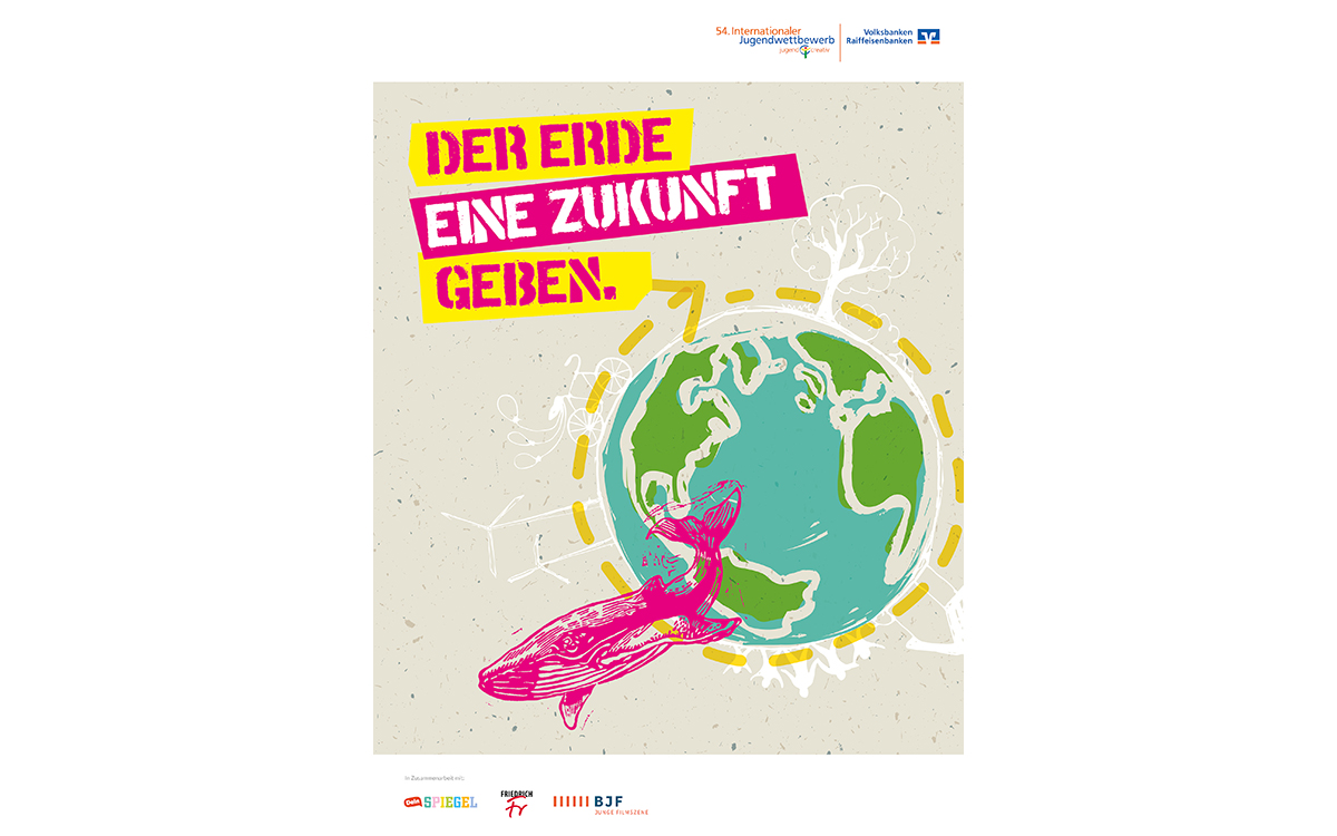 Wettbewerbsmotiv des 54. Internationalen Jugendwettbewerbs jugend creativ zum Thema „Der Erde eine Zukunft geben“.