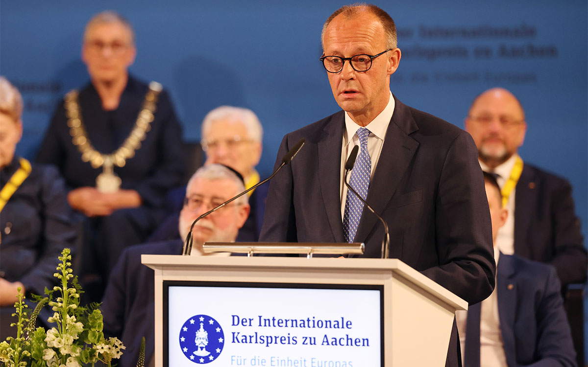 Bundeskanzler Friedrich Merz bei seiner Laudatio.