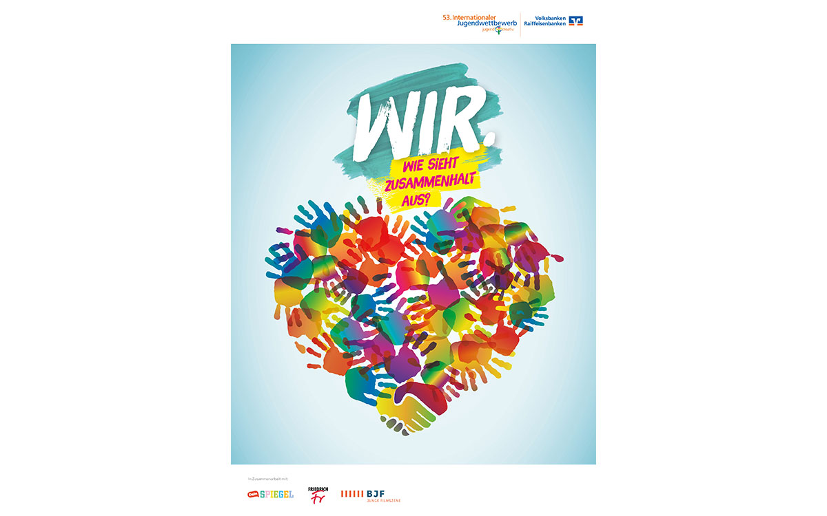 Wettbewerbsmotiv des 53. Internationalen Jugendwettbewerbs jugend creativ zum Thema „WIR. Wie sieht Zusammenhalt aus?“